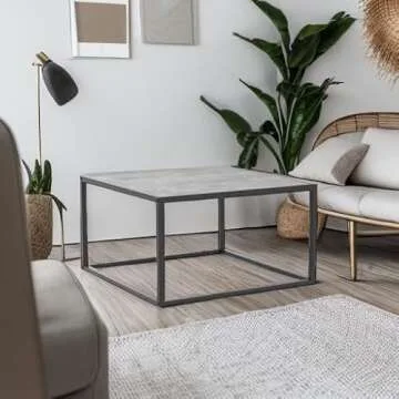 SAYGOER Small Coffee Table Square Modern Coffee Tables for Small Space Low Center Table for Living Room Office, Wood Top with Metal Frames, Easy Assembly, Gray Wood