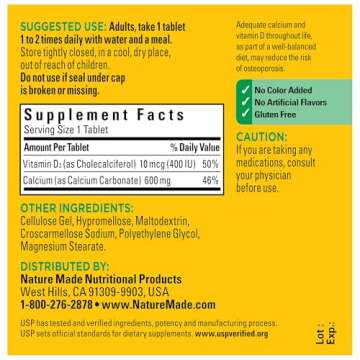 Bone Support Supplement: Nature Made Calcium 600mg Vitamin D3