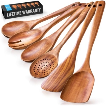 Zulay Kitchen 6-Piece Teak Wooden Cooking Spoons