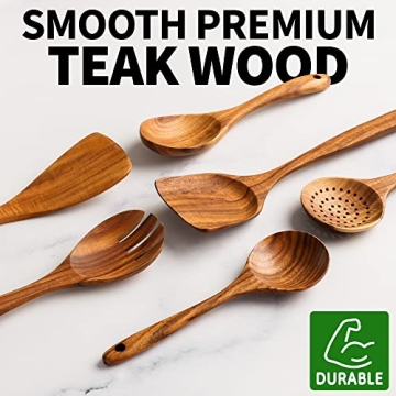 Zulay Kitchen 6-Piece Teak Wooden Cooking Spoons