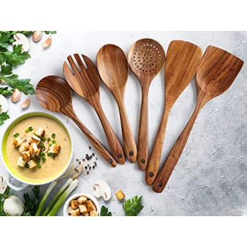 Zulay Kitchen 6-Piece Teak Wooden Cooking Spoons