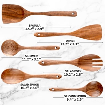 Zulay Kitchen 6-Piece Teak Wooden Cooking Spoons