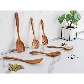 Zulay Kitchen 6-Piece Teak Wooden Cooking Spoons