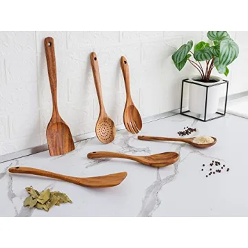 Zulay Kitchen 6-Piece Teak Wooden Cooking Spoons