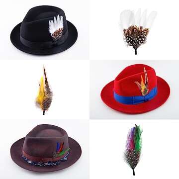 MIX BROWN Hat Feathers, Assorted Natural Feather Packs Accessories for Fedora Cowboy Hats, Pork Pie ...