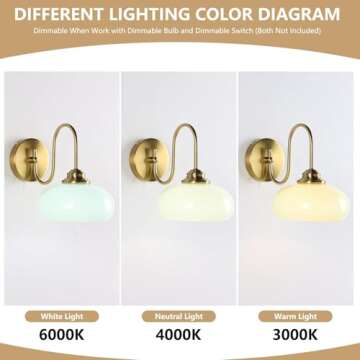 KCO Lighting Mid Century Modern Wall Sconce Vintage 1-Light Green Glass Wall Sconce Antique Brass Wall Light Fixture Brushed Gold Bathroom Vanity Light Hallway Sconces Wall Lighting