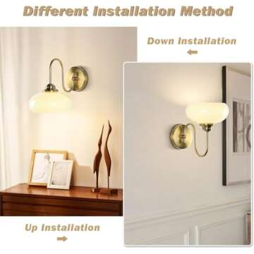 KCO Lighting Mid Century Modern Wall Sconce Vintage 1-Light Green Glass Wall Sconce Antique Brass Wall Light Fixture Brushed Gold Bathroom Vanity Light Hallway Sconces Wall Lighting