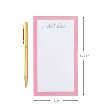 Hallmark Notepad Bundle with Pen, Pretty Pinks (3 Notepads in Assorted Sizes with Gold Pen)