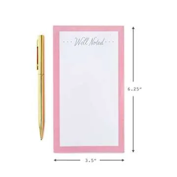 Hallmark Notepad Bundle with Pen, Pretty Pinks (3 Notepads in Assorted Sizes with Gold Pen)