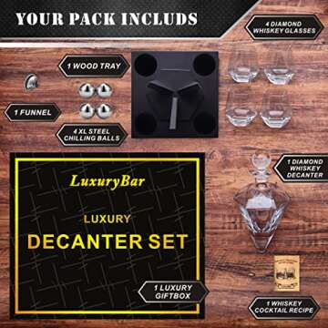 LuxuryBar Diamond Whiskey Decanter Sets for Men with ChillBall &Tray,Whiskey Decanter Set Liquor Dispenser Bourbon Decanter Whiskey Set Gifts for Men
