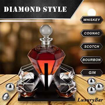 LuxuryBar Diamond Whiskey Decanter Sets for Men with ChillBall &Tray,Whiskey Decanter Set Liquor Dispenser Bourbon Decanter Whiskey Set Gifts for Men