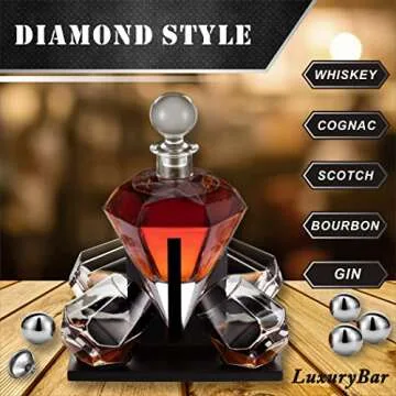 LuxuryBar Diamond Whiskey Decanter Sets for Men with ChillBall &Tray,Whiskey Decanter Set Liquor Dispenser Bourbon Decanter Whiskey Set Gifts for Men
