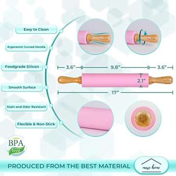 [mase home] Silicone Rolling Pin for Baking (17" Large)