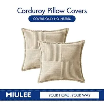 MIULEE Cream Corduroy Pillow Covers with Splicing Set of 2 Super Soft Couch Pillow Covers Broadside Striped Decorative Textured Throw Pillows for Spring Cushion Bed Livingroom 18x18 inch