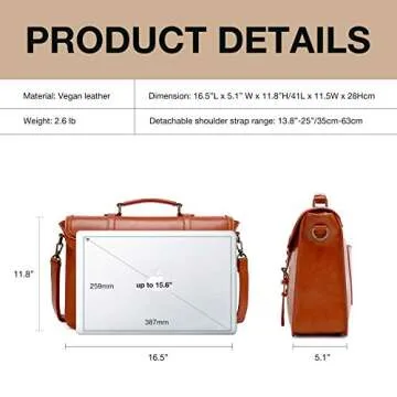 ECOSUSI Womens Briefcase Leather Messenger Laptop Work Bag for Women Fit 15.6" Laptop