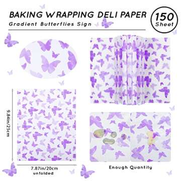 150 Pcs Wax Paper Sheets for Food Butterfly Deli Baking Wrapping Wax Paper Sheets Greaseproof Printe...