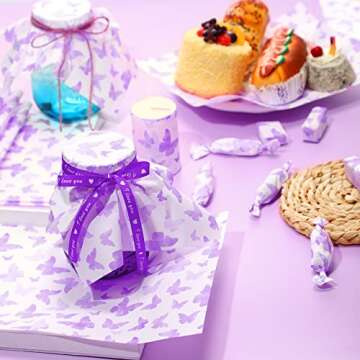 150 Pcs Wax Paper Sheets for Food Butterfly Deli Baking Wrapping Wax Paper Sheets Greaseproof Printed Picnic Wrap Tissue for Hamburger Basket Sandwich Holiday Birthday Party Dessert(Purple)