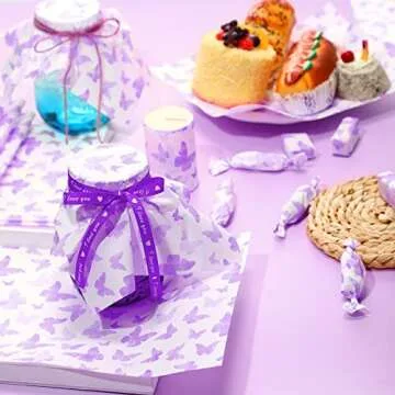 150 Pcs Wax Paper Sheets for Food Butterfly Deli Baking Wrapping Wax Paper Sheets Greaseproof Printed Picnic Wrap Tissue for Hamburger Basket Sandwich Holiday Birthday Party Dessert(Purple)