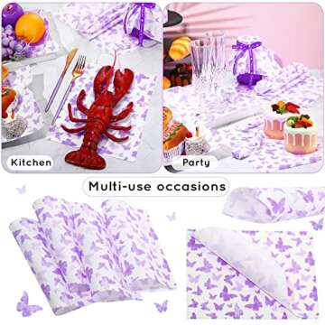 150 Pcs Wax Paper Sheets for Food Butterfly Deli Baking Wrapping Wax Paper Sheets Greaseproof Printed Picnic Wrap Tissue for Hamburger Basket Sandwich Holiday Birthday Party Dessert(Purple)