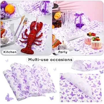 150 Pcs Wax Paper Sheets for Food Butterfly Deli Baking Wrapping Wax Paper Sheets Greaseproof Printed Picnic Wrap Tissue for Hamburger Basket Sandwich Holiday Birthday Party Dessert(Purple)