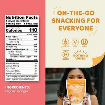 Peeled Snacks Organic Dried Fruit – Healthy, Vegan Snacks for On-the-Go Lunch and More Mango 1.23 Oz (Pack of 10)
