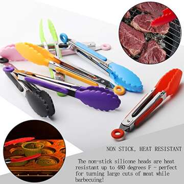 Mr.EV 7Pack Kitchen Tongs Set 7-Inch Color Mini Small Food Tongs with Stainless Steel Silicon Handle...
