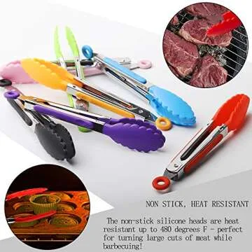 Mr.EV 7Pack Kitchen Tongs Set 7-Inch Color Mini Small Food Tongs with Stainless Steel Silicon Handle...