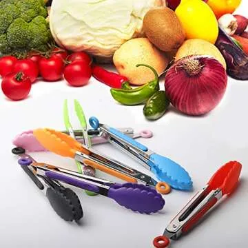 Mr.EV 7Pack Kitchen Tongs Set 7-Inch Color Mini Small Food Tongs with Stainless Steel Silicon Handles and Nylon Tips Heat Resistant Tongs for Cooking,Serving,BBQ,Grilling, Salad and More (Multicolor)