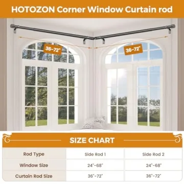 HOTOZON Heavy Duty Corner Curtain Rods 36-72 Inch