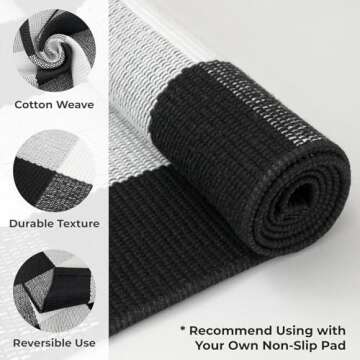 KOZYFLY Buffalo Plaid Area Rugs 3x5 Ft Black and White Checkered Rug Washable Front Door Mat Hand Wo...