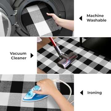 KOZYFLY Buffalo Plaid Area Rugs 3x5 Ft Black and White Checkered Rug Washable Front Door Mat Hand Woven Cotton Outdoor Rug Large Rug for Front Porch Kitchen Entryway Patio Bathroom