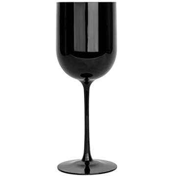 PLASTICPRO Black Plastic Wine Glasses Set of 5 Elegant Wine Goblets Hard Plastic Wine Cups on Stem 12 Ounce