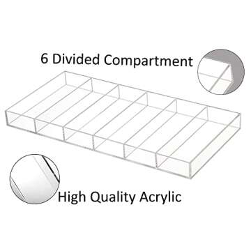 verklale Premium Grade Acrylic Sunglasses Display Organizer, 6 Slot Clear Eyeglasses Storage Case Tray