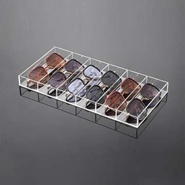 verklale Premium Grade Acrylic Sunglasses Display Organizer, 6 Slot Clear Eyeglasses Storage Case Tray