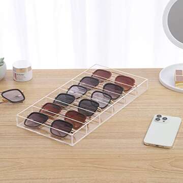 verklale Premium Grade Acrylic Sunglasses Display Organizer, 6 Slot Clear Eyeglasses Storage Case Tray