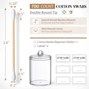 Bamboo Cotton Swabs 700 Count Eco-Friendly Holder