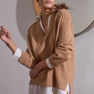 Layered V-Neck Cashmere Blend Sweater for Women