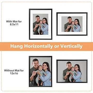 SYNTRIFIC 12x16 Black Picture Frames Set of 6, Photo Frame 8.5x11 with Mat or 12x16 Without Mat, Pho...