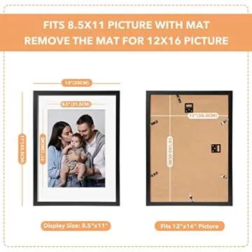 SYNTRIFIC 12x16 Black Picture Frames Set of 6, Photo Frame 8.5x11 with Mat or 12x16 Without Mat, Photo Collage Frames for Wall Mounting and Tabletop Display
