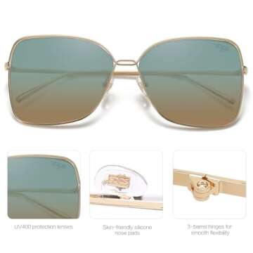 SOJOS Classic Trendy Square Oversized Sunglasses Womens Mens UV400 Big Large Designer Shades SJ1082, Gold/Green&Brown