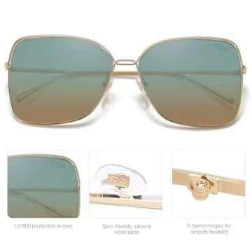 SOJOS Classic Trendy Square Oversized Sunglasses Womens Mens UV400 Big Large Designer Shades SJ1082, Gold/Green&Brown