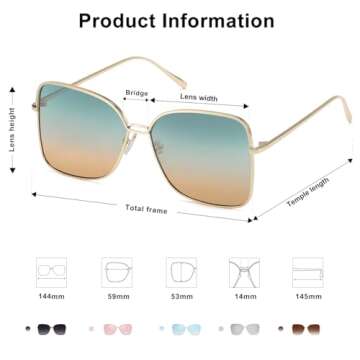 SOJOS Classic Trendy Square Oversized Sunglasses Womens Mens UV400 Big Large Designer Shades SJ1082, Gold/Green&Brown
