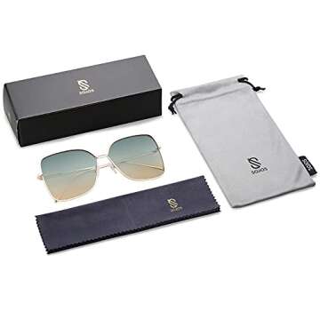 SOJOS Classic Trendy Square Oversized Sunglasses Womens Mens UV400 Big Large Designer Shades SJ1082, Gold/Green&Brown