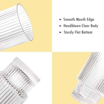 Greefun Ribbed Glassware Set with Lid & Straw 16oz