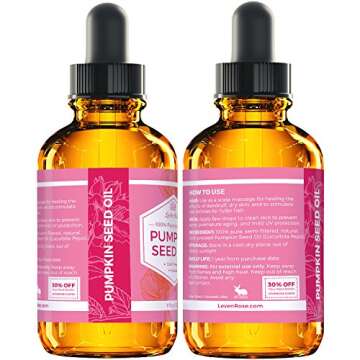 Leven Rose Organic Pumpkin Seed Oil for Hair Growth 1 oz, 100% Pure, Cold Pressed Pumpkin Oil for Damaged Hair, Dry Skin and Nails