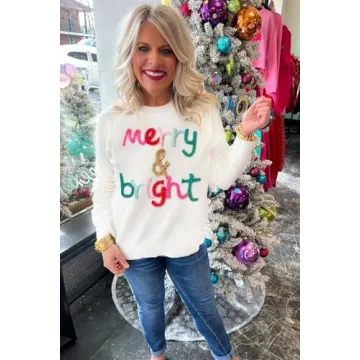 LEMFAFER Women's Merry Bright Sweater for Christmas