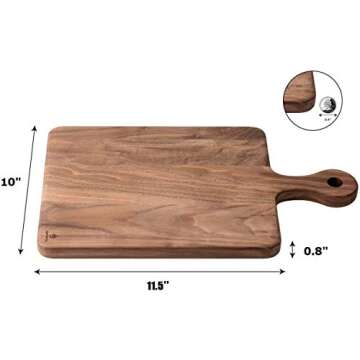 Befano Black Walnut Square Cutting Board for Kitchen with Handle, Serving Tray, Bread Tray, Pizza Plate, Crackers Platter, Chopping Board for Meat, Bread, Gift Box Included(10x16x0.8Inches)