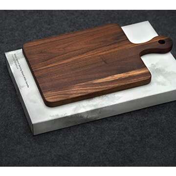 Befano Black Walnut Square Cutting Board for Kitchen with Handle, Serving Tray, Bread Tray, Pizza Plate, Crackers Platter, Chopping Board for Meat, Bread, Gift Box Included(10x16x0.8Inches)
