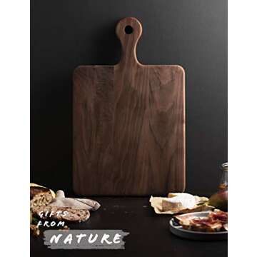 Befano Black Walnut Square Cutting Board for Kitchen with Handle, Serving Tray, Bread Tray, Pizza Plate, Crackers Platter, Chopping Board for Meat, Bread, Gift Box Included(10x16x0.8Inches)