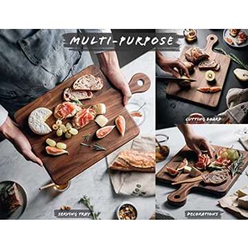 Befano Black Walnut Square Cutting Board for Kitchen with Handle, Serving Tray, Bread Tray, Pizza Plate, Crackers Platter, Chopping Board for Meat, Bread, Gift Box Included(10x16x0.8Inches)